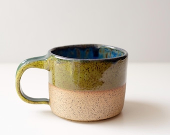 Handmade 10 oz Stoneware Mug, Blue and Green Glaze, Speckled Clay