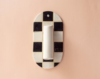 Gwen Glaze Checkered Black and White Ceramic Wall Hanging Vase