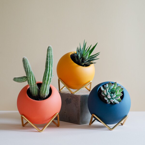 Orange Mid Century Plant Pot Etsy