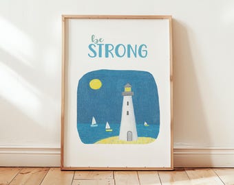 Lighthouse Nursery Print, Ocean Nautical Art (Digital Download)