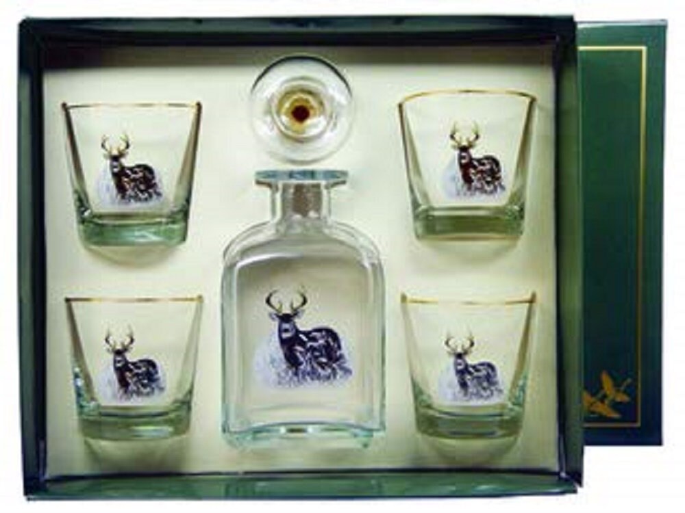 Hunting & Wildlife Series Deer Decanter Set w/4 Tapered Old Etsy