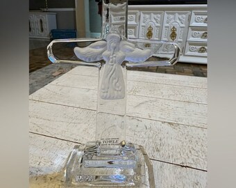 Towle Lead Crystal Cross Glass with Angel Made in Poland 8.5" H