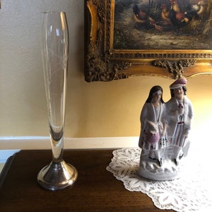 Traditional Sterling Silver Etched Glass Bud Vase