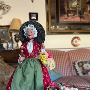 French Country Provence L' Atelier D'art  Santon Old Peasant Flower Lady Figurine with Cart