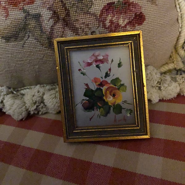 French Country Floral Bouquet of roses oil painting miniature