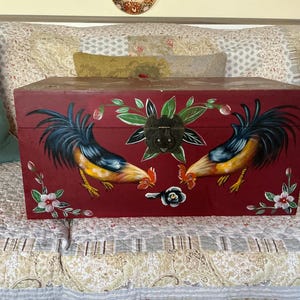 Französische Land Provence Handbemalter Hahn Kastenkoffer