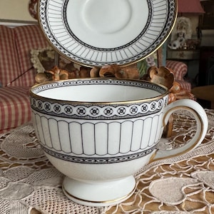English Country Tea Cup and Saucer Colonnade Black by Wedgwood