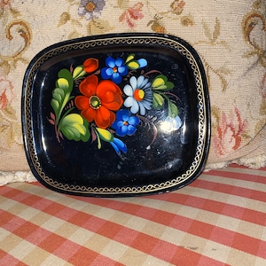Country Romantic Shabby Chic Tole Floral Tray