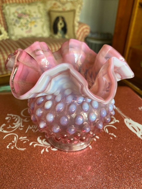 Country Fenton Ruffled Edge Hobnail Cranberry Pink White Vase - Etsy