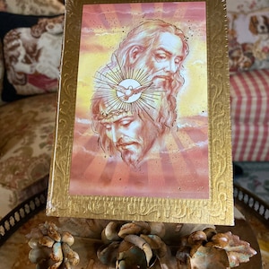 Italian Florentine Wood Father Son Holy Spirit Frame Art