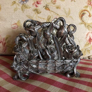 Country Chic Silver Metal Rose Buds Napkin Holder