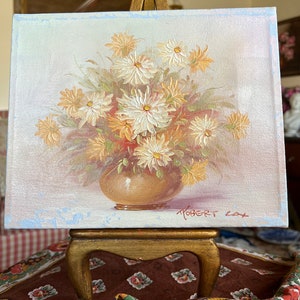 Country Cottage Floral Bouquet Vase Oil Painting by Robert Cox