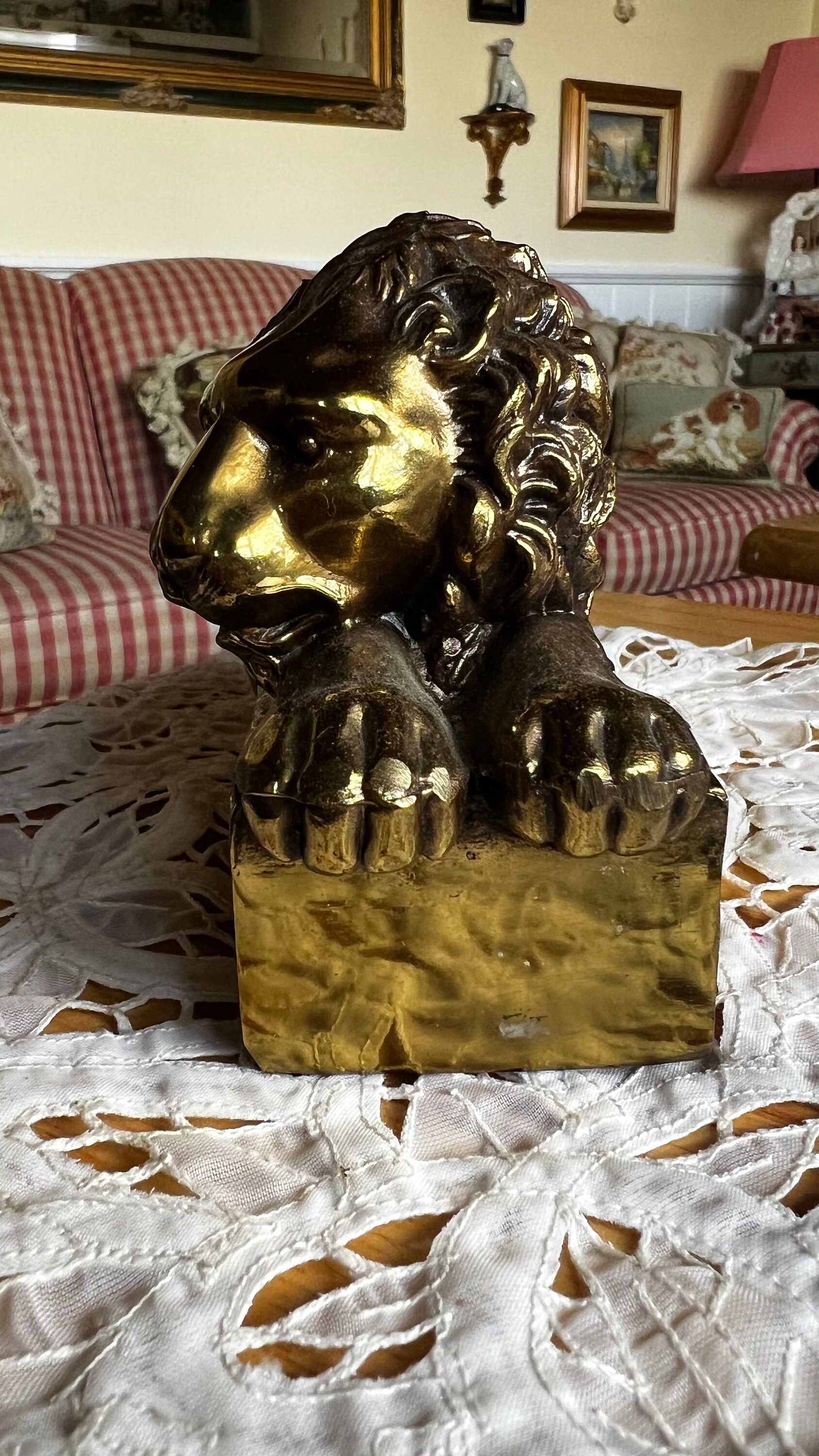 The Vigilant Lion Brass Sculpture Bookend Mid Century Antonio Canova - Etsy