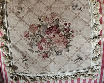 Provenza francesa Aubusson Petit Point Needlepoint Tassel Fringe Floral Trellis Pillow Cover