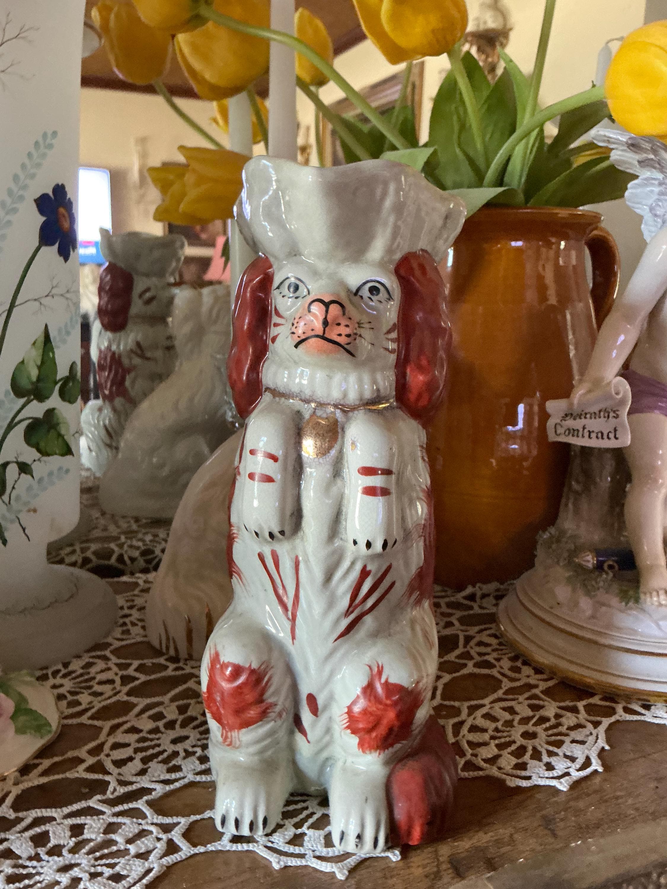 Whimsical English Country King Charles Staffordshire Dog Pitcher
