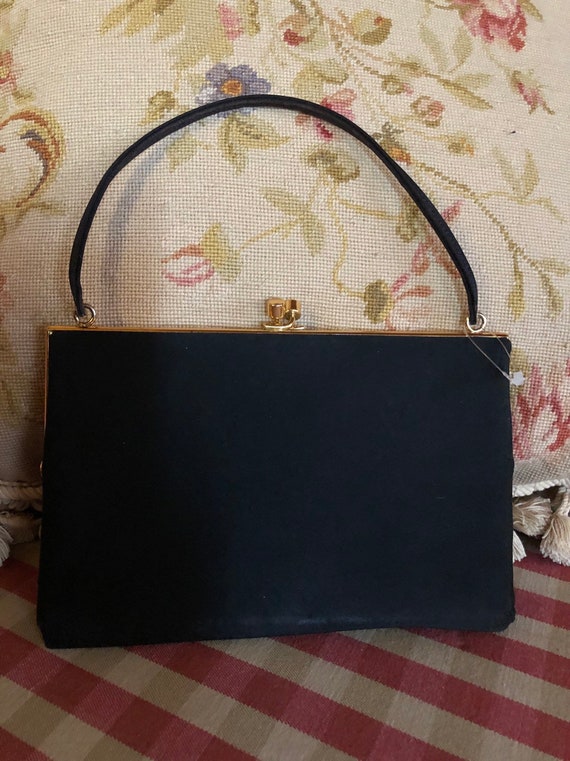 Classic Chic Black Satin Evening Handbag by Harrod