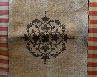 French Country Motif Design Burlap Pillow cover