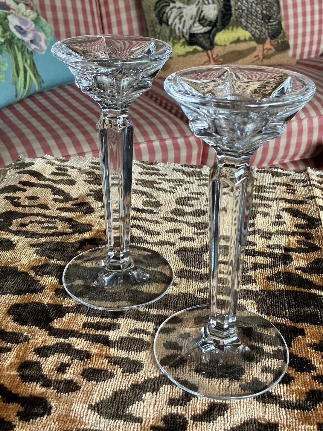 Classic Traditional Ralph Lauren Crystal Pair of Candlestick