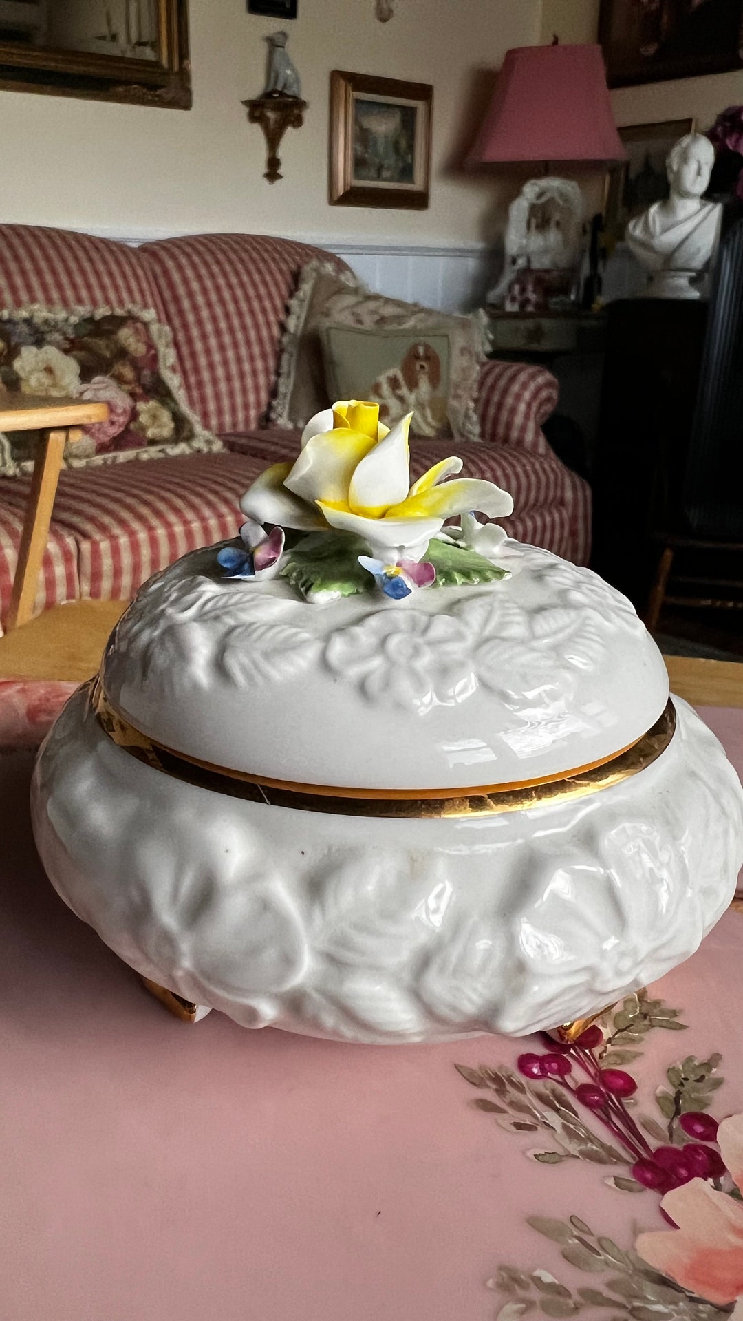 Country English Radnor Bone China Floral Round Trinket Box Etsy