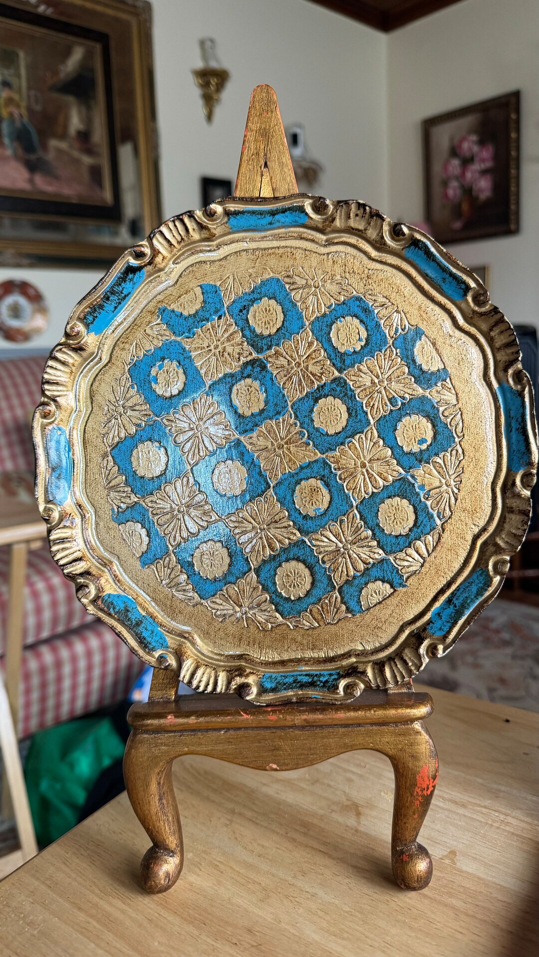 Italian Florentine Round Blue and Gold Serving Tray Platter - Etsy