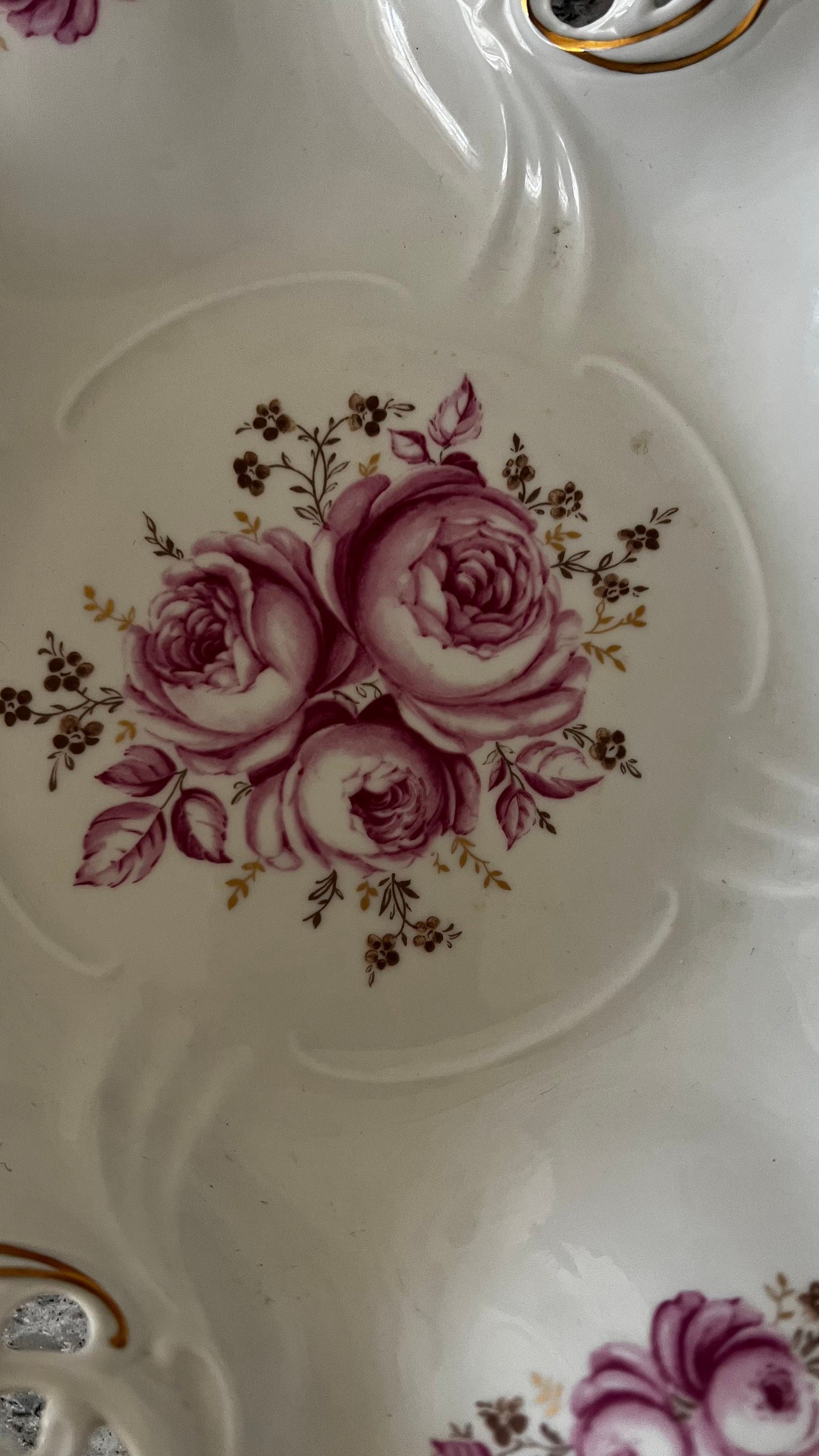 Weimar Barbarina Pink Rose Reticulated Porcelain Footed European