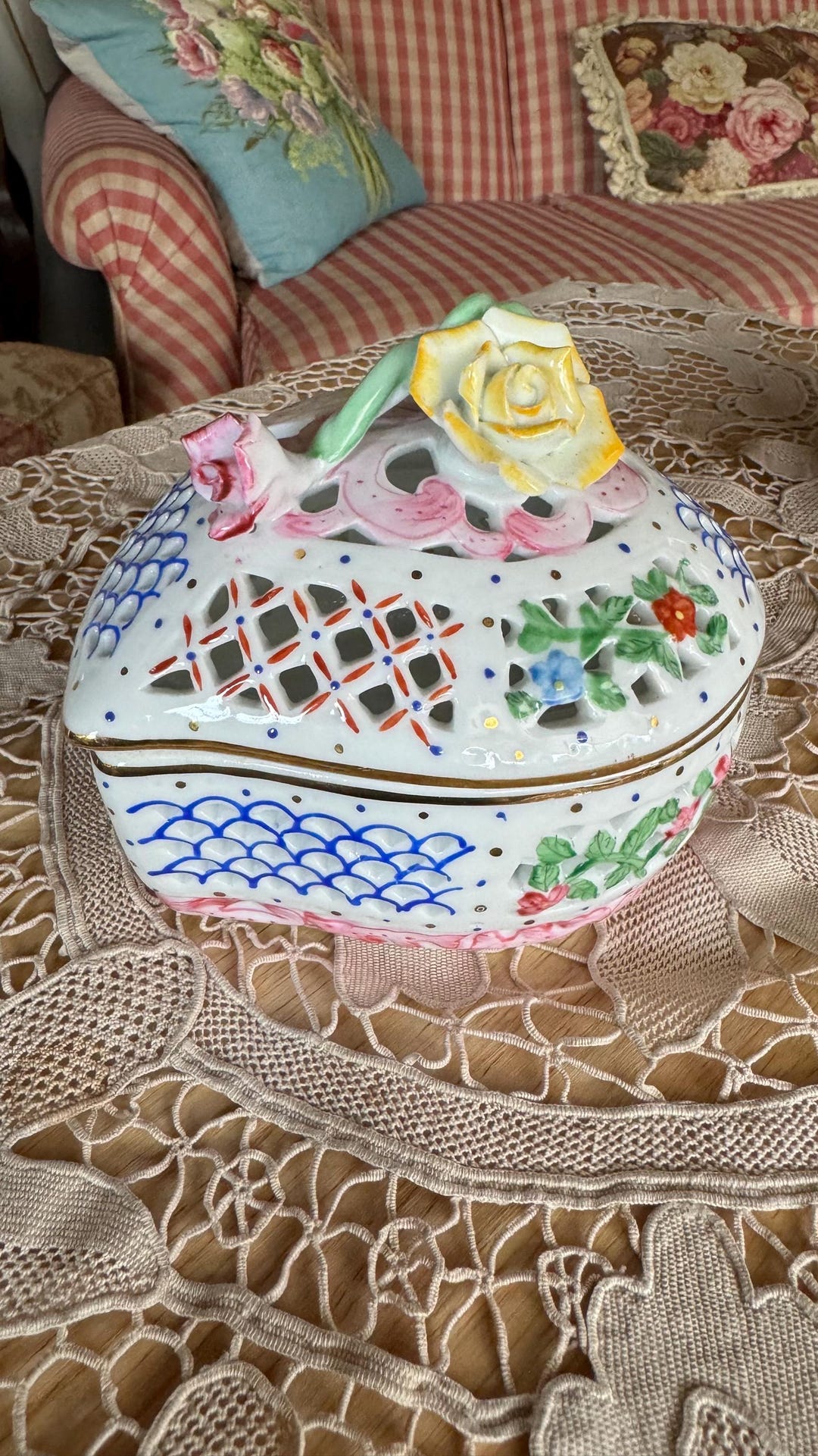 Shabby Chic Pink Roses Leaf Trellis Trinket Jewelry Box - Etsy