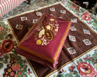 Wood Inlaid Musical Italian Floral Bouquet Guitar Jewelry box
