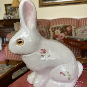 French Country Bunny Rabbit Painted Floral Figurine
