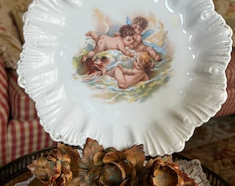 European Austria Antique Britannia Porcelain Works Karlsbad Cherub Scalloped Plate