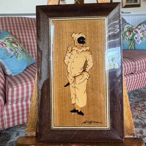 Italian Florentine Inlaid Wood Marquetry Pierrot Venice Frame Art