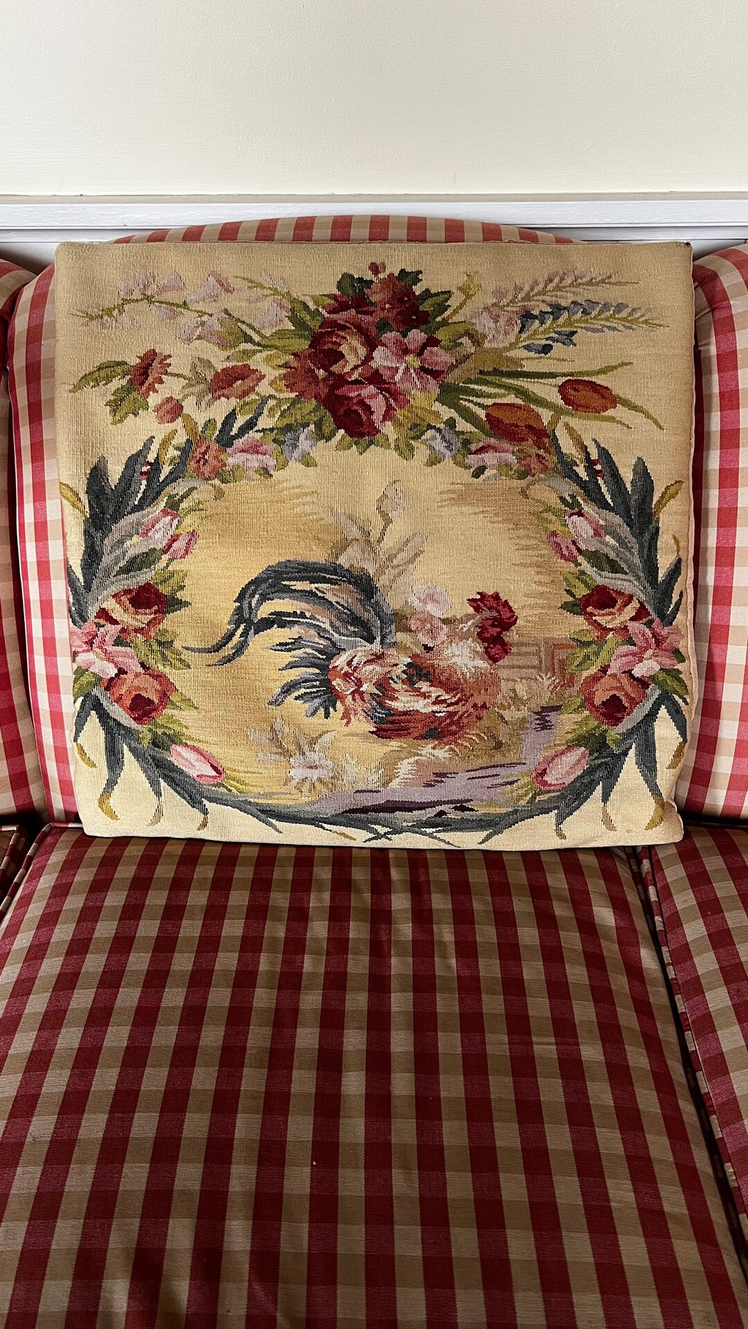 French Country Provence Aubusson Rooster Needlepoint Pillow Etsy