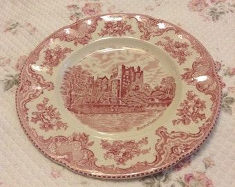 Transferware Plate Pink Ironstone, England, Old Britain Castles