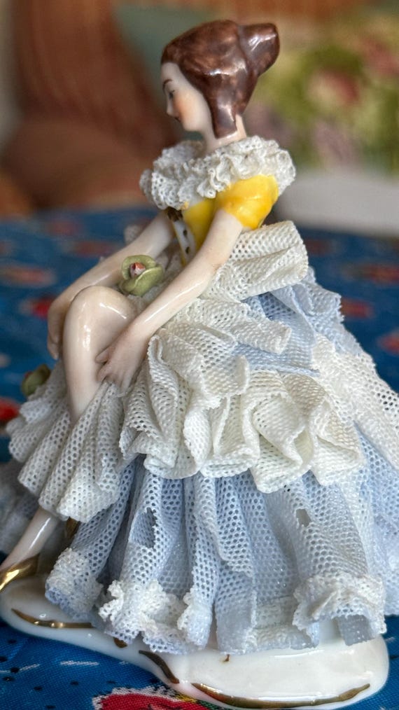 Country Victorian Dresden Porcelain Figurine Blue and White - Etsy