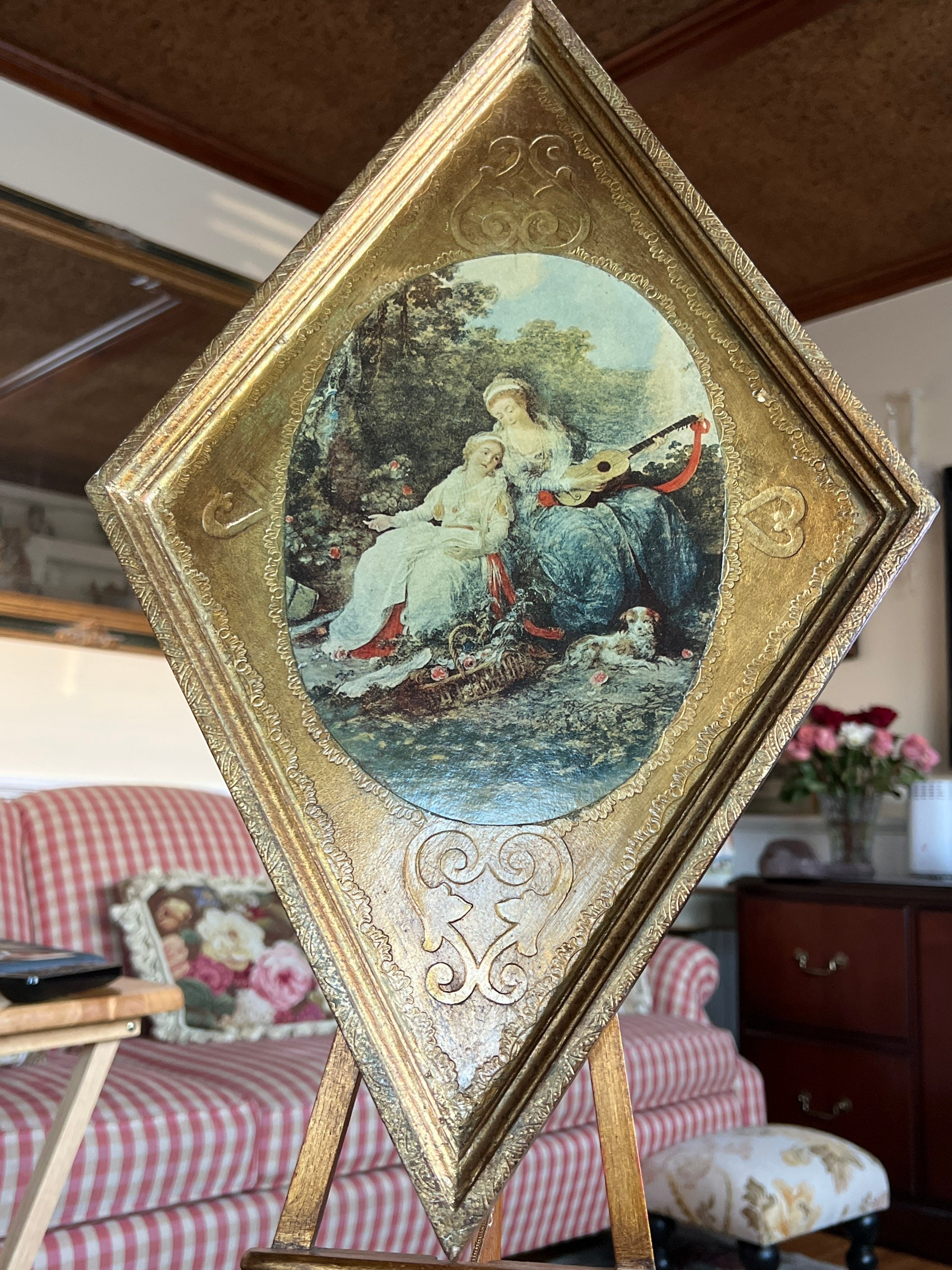 【イタリア製額縁】サンディ・レブロン「Riunione di famiglia」 Italian Florentine Victorian Ladies Gathering Diamond Shape Wood
