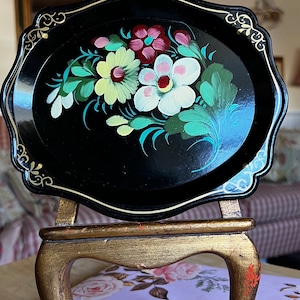 European Country Romantic Shabby Chic Tole Floral Tray