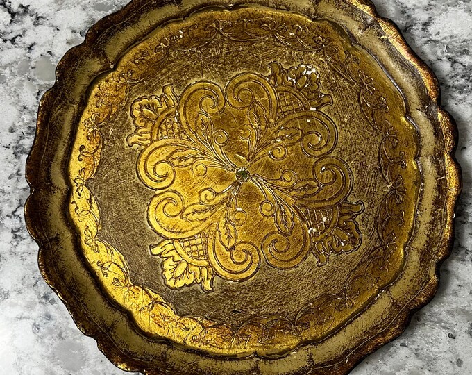 Italian Florentine Round Gold and Gold Serving Tray Platter - Etsy