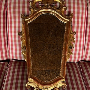 Italian Florentine Shield Ornate Hand Carved Wood Gold Mirror