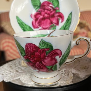 English Country Tuscan Hawaiian Flower Series Pattern Torch Ginger Floral Teacup and Saucer