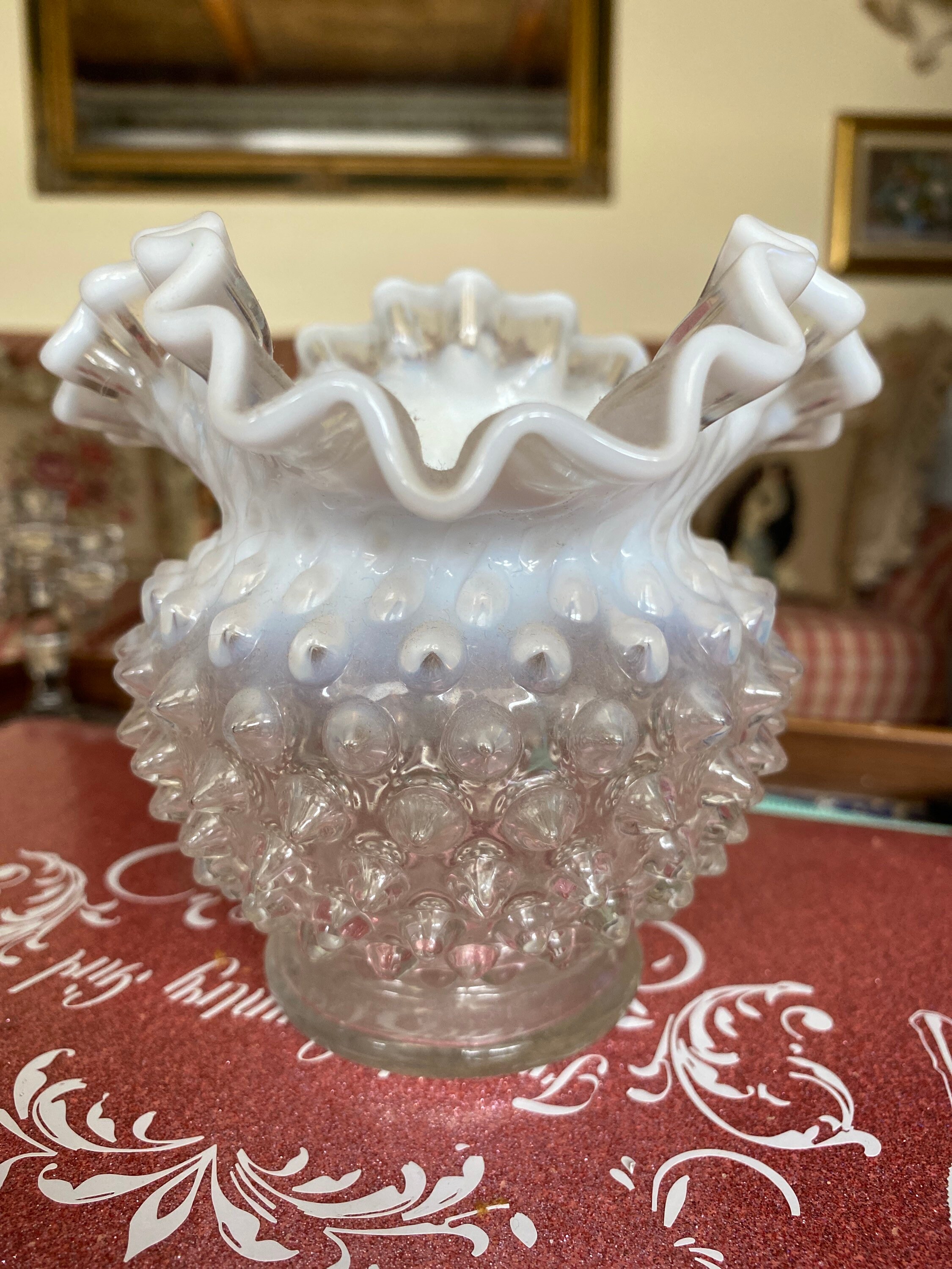 Country Fenton Ruffled Edge Hobnail Clear White Vase - Etsy