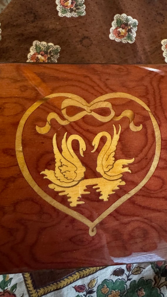 Wood Inlaid Musical Italian Swan Heart Jewelry box - image 1