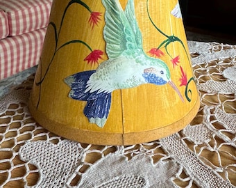Country Cottage Whimical Handpainted Flowers and Decoupage Humming Bird Lamp Shade