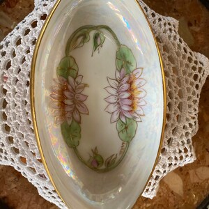 Handpainted H C Royal Bavaria Lodus Flower Oval Vanity Dish Tray