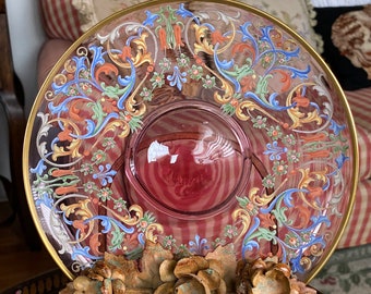 Salviati Handblown Murano Venetian Handpainted Glass Plate