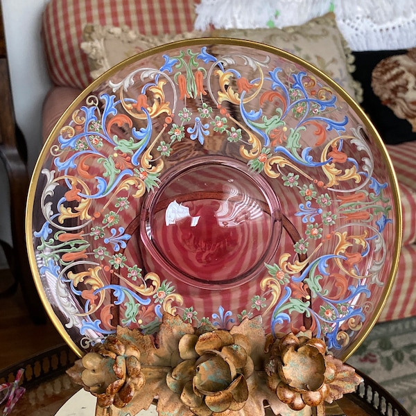 Salviati Handblown Murano Venetian Handpainted Glass Plate