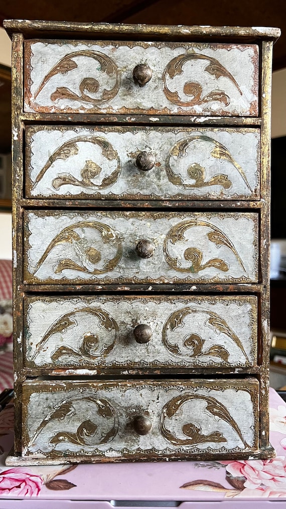 Italian Florentine Wood Dresser Drawer Jewelry Box