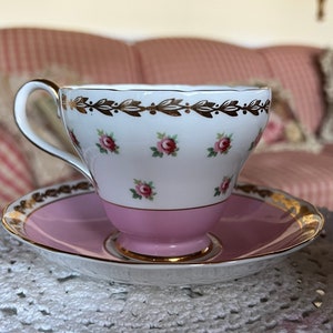 English Country Royal Adderley Ridgway Potteries Pink Rose Floral Teacup and Saucer