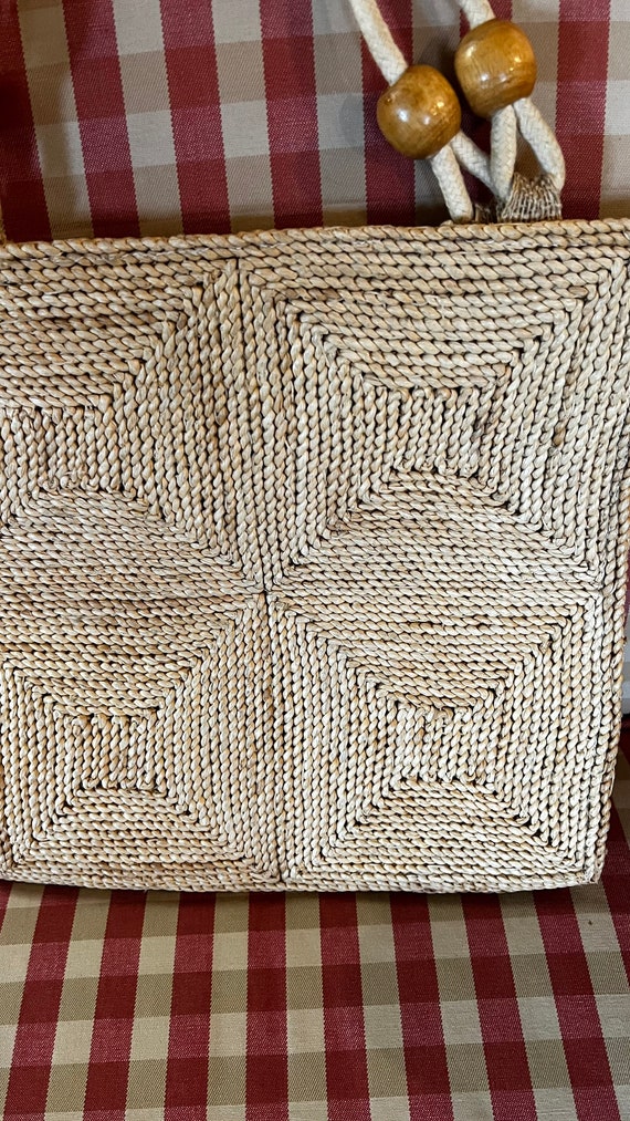 Vintage Hong Kong Woven Jute Straw Mesh Shoulder Bag Gem