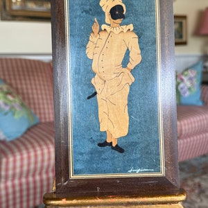 Italian Florentine Inlaid Wood Marquetry Pierrot Venice Frame Art