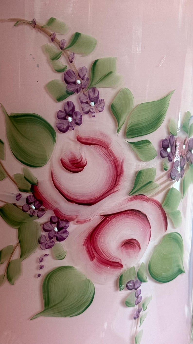 Antique Shabby Chic Hand Painted Roses Pink Glass Apothecary Jar Vase ...