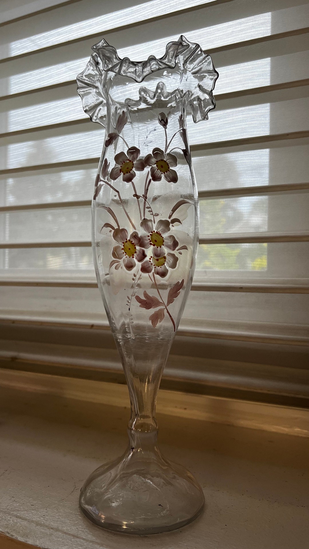 Classic Victorian Bristol Glass Vase Hand Blown Painted Etsy